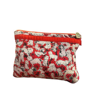 Carolina Herrera Red Dog Print Cosmetic Pouch Zip Makeup Bag CH Logo